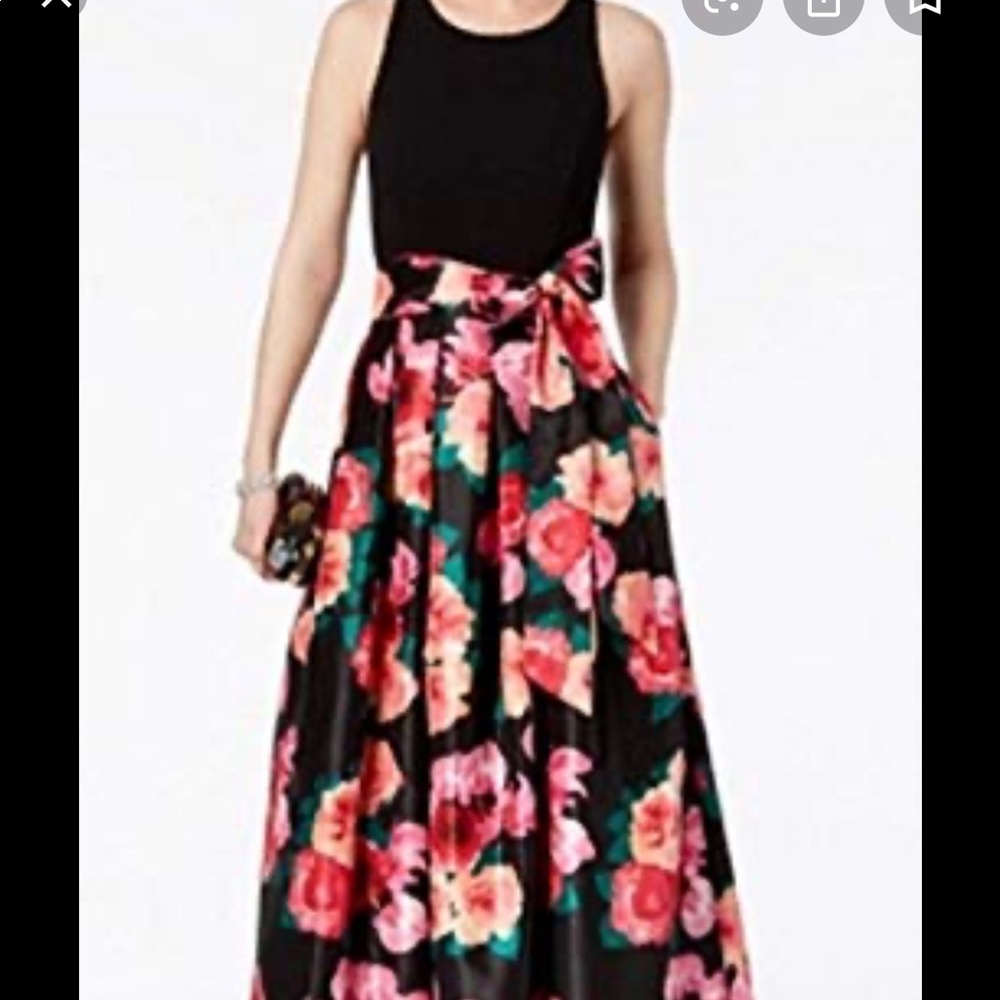 Formal Gown black and pink printed flowers